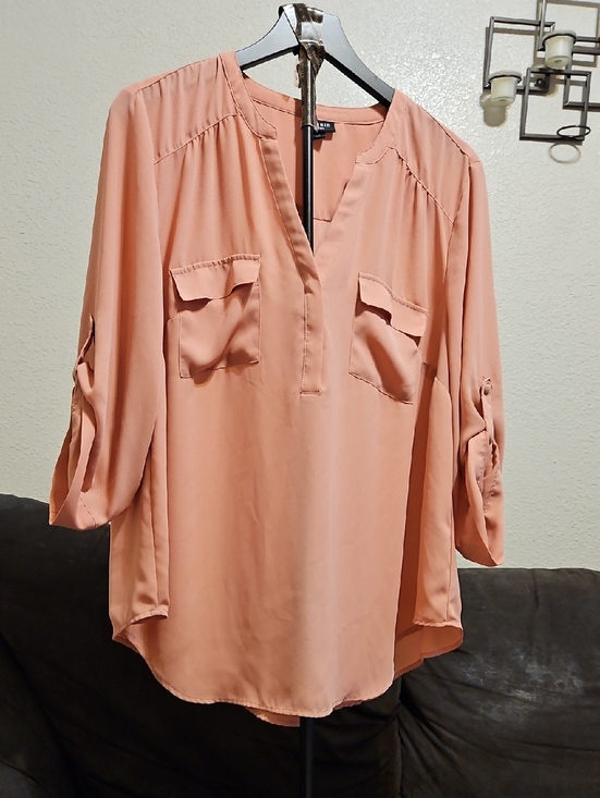 torrid Tops - torrid Blush Coral V-Neck Button-Tab Sleeve Blouse